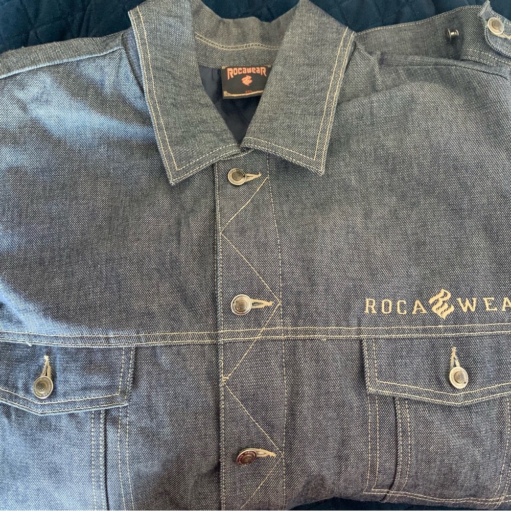 Vintage Rocawear Denim Jacket With Quilted Blue Lining